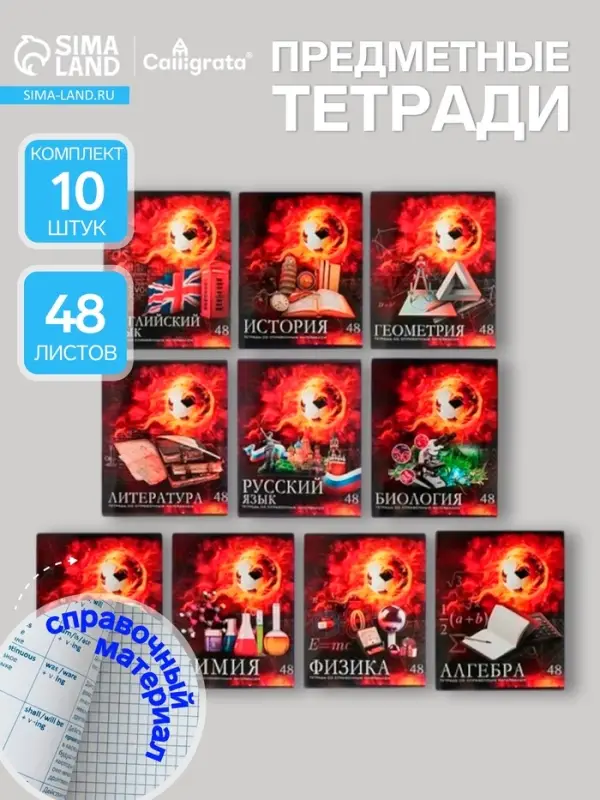 Набор предметных тетрадей Calligrata &laquo;Футбол&raquo;, 10 предметов, 48 листов, со справочным материалом, обложка из мелованного картона, блок офсет