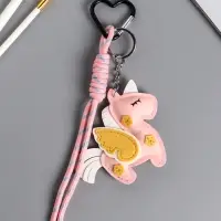 Брелок на карабине кожзам, текстиль "Единорог с крыльями" розовый, с узлом 24х10,5х1,5 см