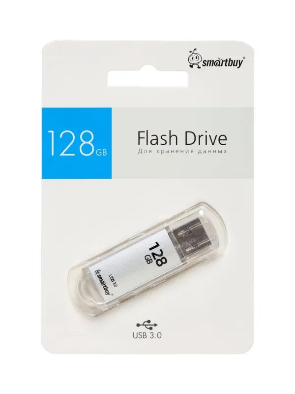 Флешка Smartbuy V-Cut, 128 ГБ, USB 3.0, чтение до 75 Мб/с, запись до 25 Мб/с, серая
