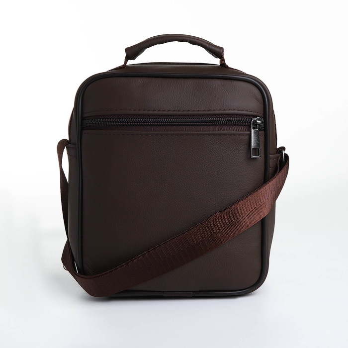 Сумка мужская на молниях, длинный ремень, цвет коричневый