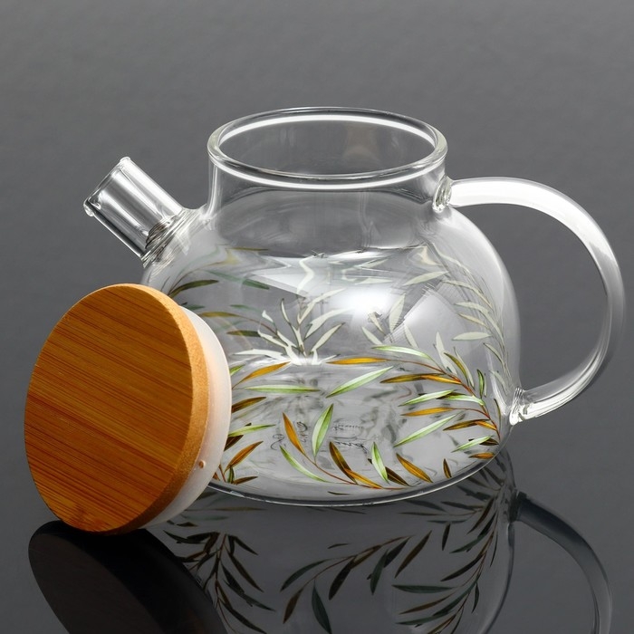 Чайник стеклянный заварочный с бамбуковой крышкой «Тропики», 600 мл Чайник стеклянный заварочный с бамбуковой крышкой «Тропики», 600 мл