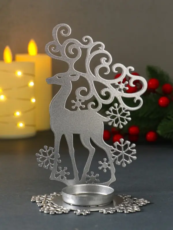 Подсвечник новогодний  Подсвечник новогодний "Олень" серебряный 6,5х9,6х14,5 см