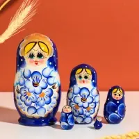 Матрёшка дерево &laquo;Клава&raquo;, голубое платье, 5-кукольная, 10.5-11.5 см