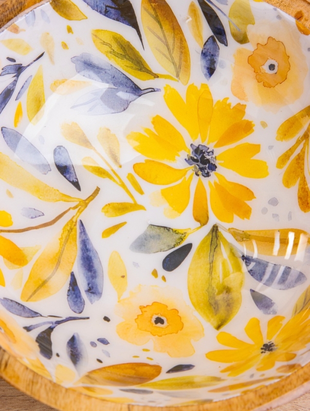 Миска Миска "Желтые и синие цветы" дерево манго 17,5х17,5х6,5 см