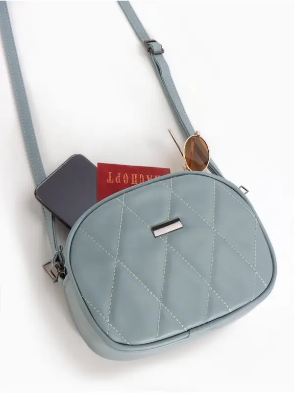 Сумка женская кросс-боди на молнии, 19&times;7&times;15 см, со стёжкой, серо-синяя