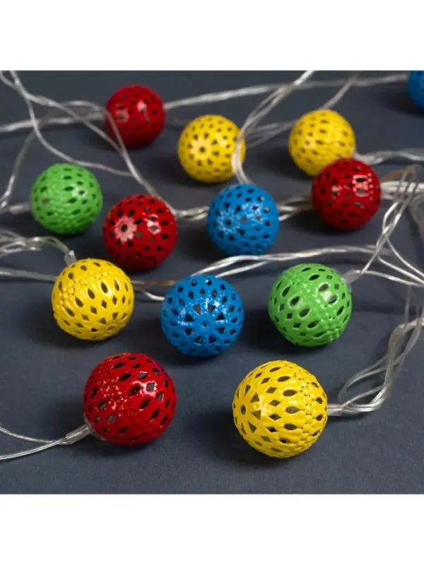 Гирлянда &laquo;Нить&raquo; 4 м с насадками &laquo;Шарик с узором&raquo;, IP20, прозрачная нить, 20 LED, свечение мульти, 8 режимов, 220 В