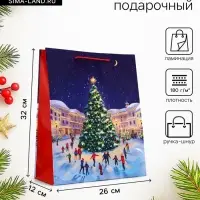 Пакет подарочный новогодний ламинированный, &laquo;Новогодний каток&raquo;, 26&times;12&times;32 см