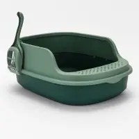 Лоток для кошек Фур-Мур 48×35.5 cм с высоким бортом + совок, Soft-touch, изумруд