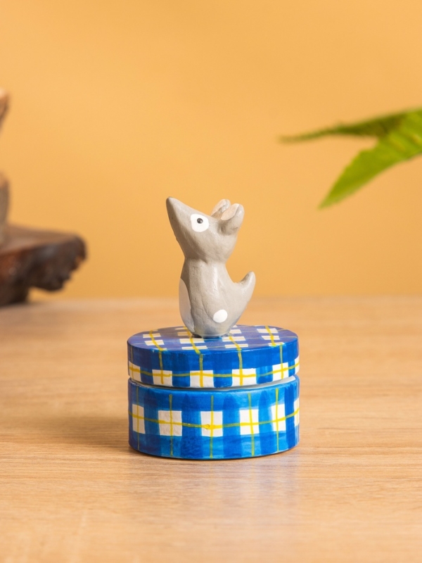 Сувенирная шкатулка «Мышка», 5×5×7 см, дерево, синяя