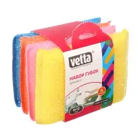 VETTA Набор губок кухонных, махровых, поролон, 4шт 8х12см, 4 цвета