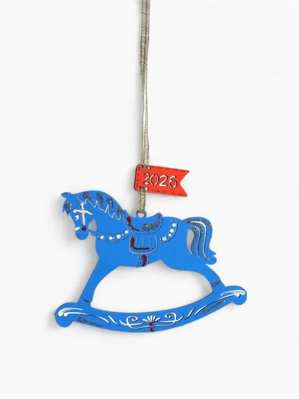 Ёлочное украшение "Лошадка. 2026" 11,5х8,5 см, Синий-красный