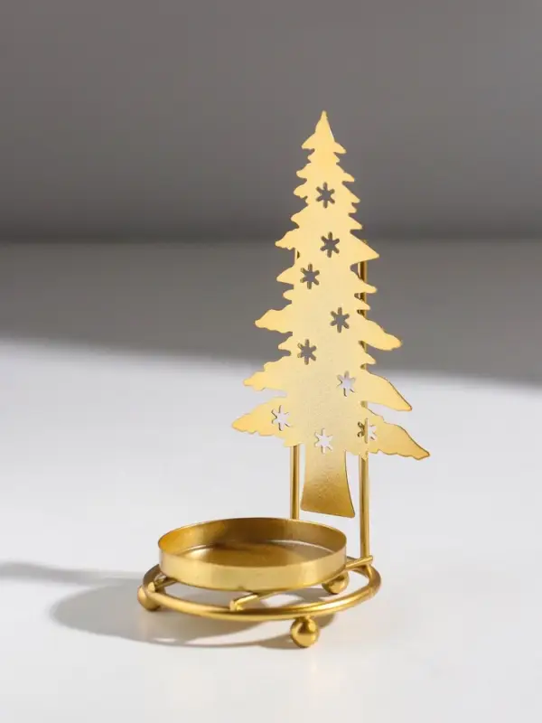 Подсвечник металл на 1 свечу "Ёлочка со звёздами" золото d=5 см 6,5х6,5х13,5 см