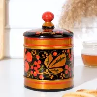 Банка для хранения сыпучих продуктов, кадочка, средняя, 9&times;14 см, дерево, хохлома, МИКС