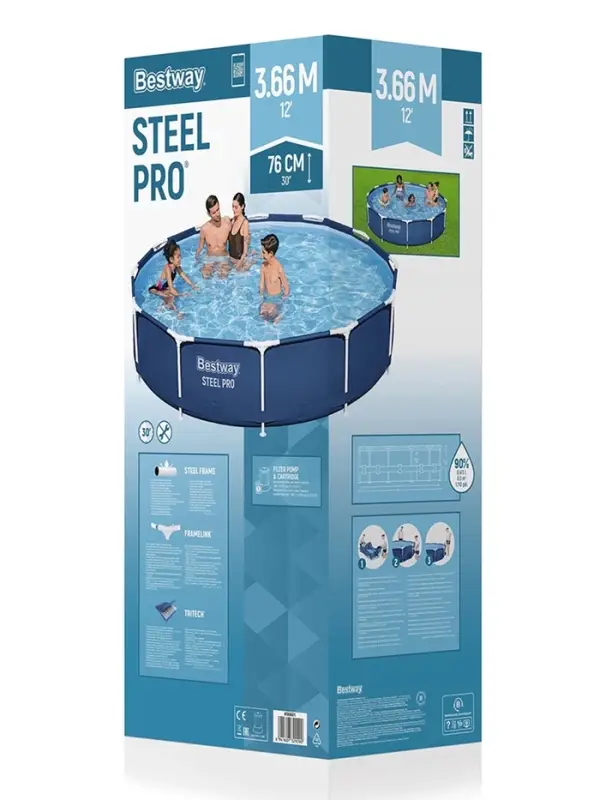 Бассейн каркасный Bestway Steel Pro 56681, 366×76 см, фильтр-насос, круглый Бассейн каркасный Bestway Steel Pro 56681, 366×76 см, фильтр-насос, круглый