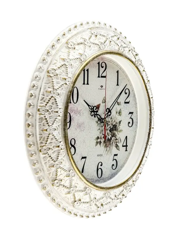 Часы настенные классические &laquo;Полевые цветы&raquo;, бесшумные, плавный ход, d=38 см, золотистые, от батарейки 1&times;АА