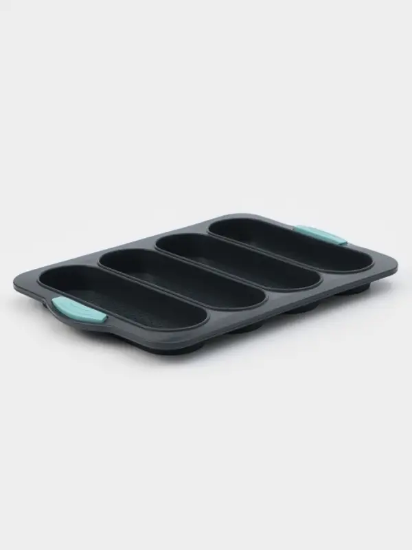 Форма для выпечки с перфорацией &laquo;Хлеб&raquo;, силикон, 35.5&times;23.5&times;2.5 см, 4 ячейки (20&times;6.2&times;2.4 см), тёмно-серый