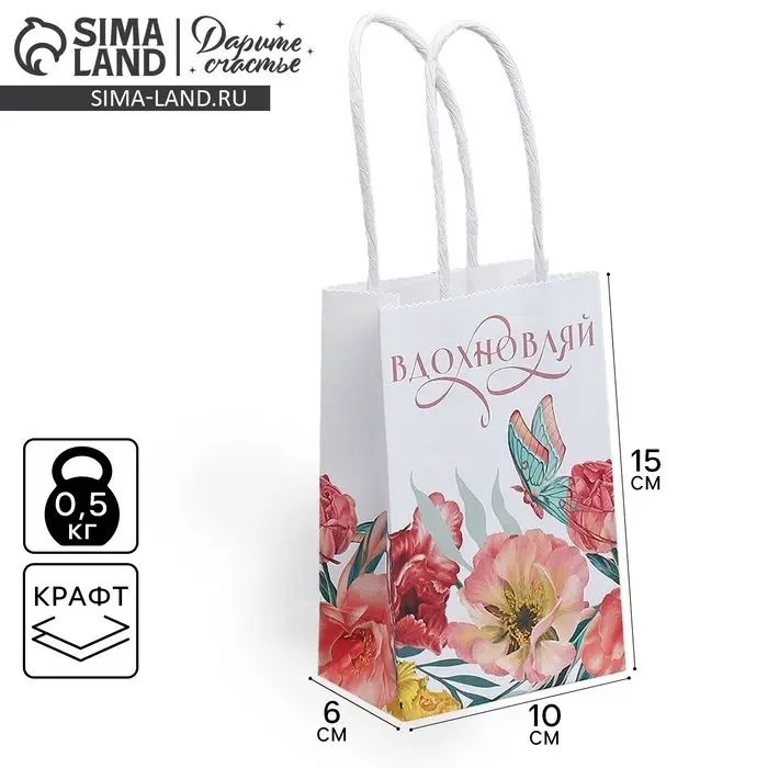 Пакет подарочный крафтовый, упаковка, «Вдохновляй», 15 х 10 х 6 см Пакет подарочный крафтовый, упаковка, «Вдохновляй», 15 х 10 х 6 см