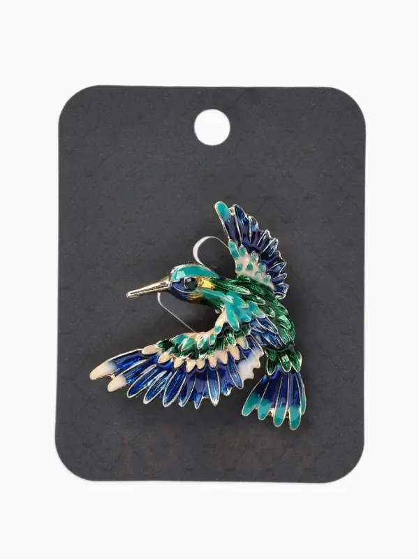 Брошь &laquo;Птица&raquo; колибри яркая, цветная в золоте