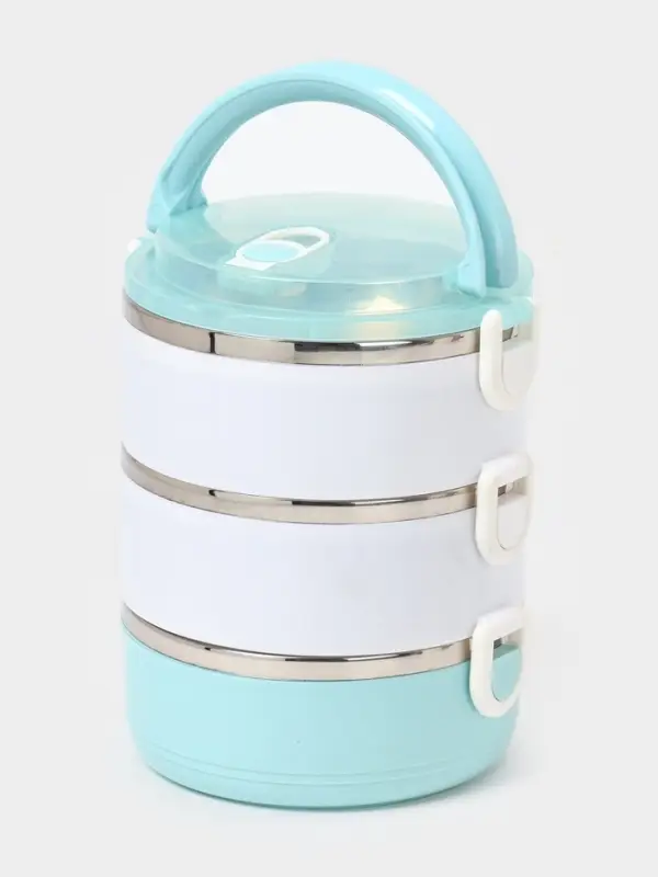 Ланч бокс TAKE IT EASY &laquo;Милави&raquo;, 1.5 л, 3 уровня, сохраняет тепло 2 ч, нержавеющая сталь, белый, голубой