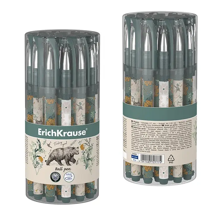 Ручка шариковая ErichKrause Ручка шариковая ErichKrause "ColorTouch Natural Life", узел 0.7 мм, синяя, тонкое письмо, резиновый держатель, стержень с дизайном, микс