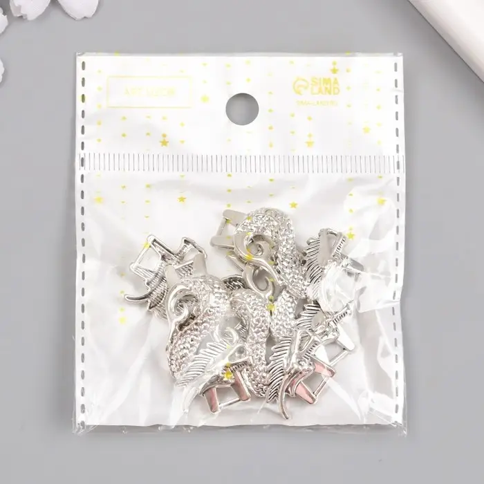 Коннектор для творчества металл 2 ушка  Коннектор для творчества металл 2 ушка "Китайский дракон" серебро 3,6х2 см