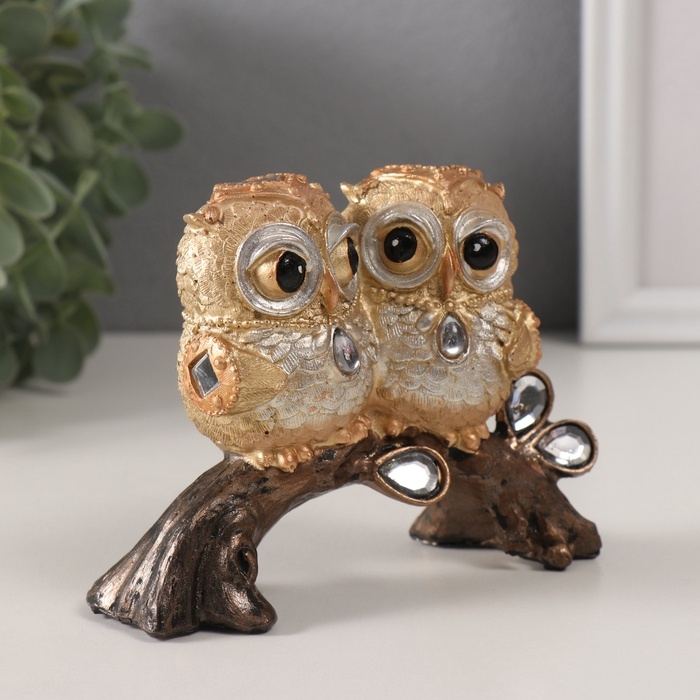 Сувенир полистоун Сувенир полистоун "Совята на коряге с зеркальными листьями" 12,5х5,5х9,5 см