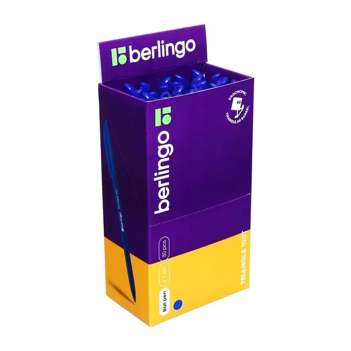 Ручка шариковая Berlingo. Triangle 100T, синий стержень, игольчатый узел 0.7 мм, треугольный корпус