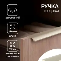 Ручка профильная мебельная торцевая CAPPIO RT002AU, L=120 мм, м/о 96 мм, сатиновое золото