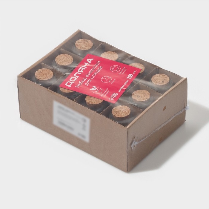 Набор баночек стеклянных для специй с пробковой крышкой Доляна «Парфе», 40 мл, 4×6,6 см, 12 шт Набор баночек стеклянных для специй с пробковой крышкой Доляна «Парфе», 40 мл, 4×6,6 см, 12 шт