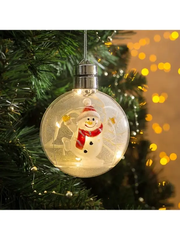 Ёлочный шар &laquo;Снеговик&raquo;, 5 LED, от батареек, свечение тёплое белое