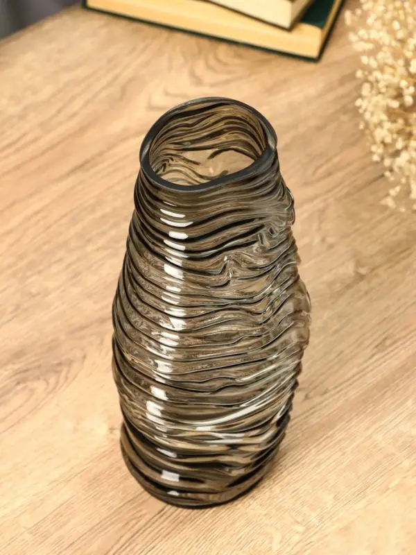 Ваза стекло настольная  Ваза стекло настольная "Ванесса" полосы, 30х12 см, серый