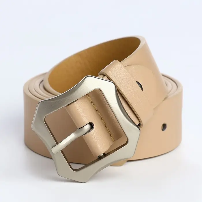Ремень женский с винтом, 110&times;2.5 см, матовая классическая пряжка металл, бежевый