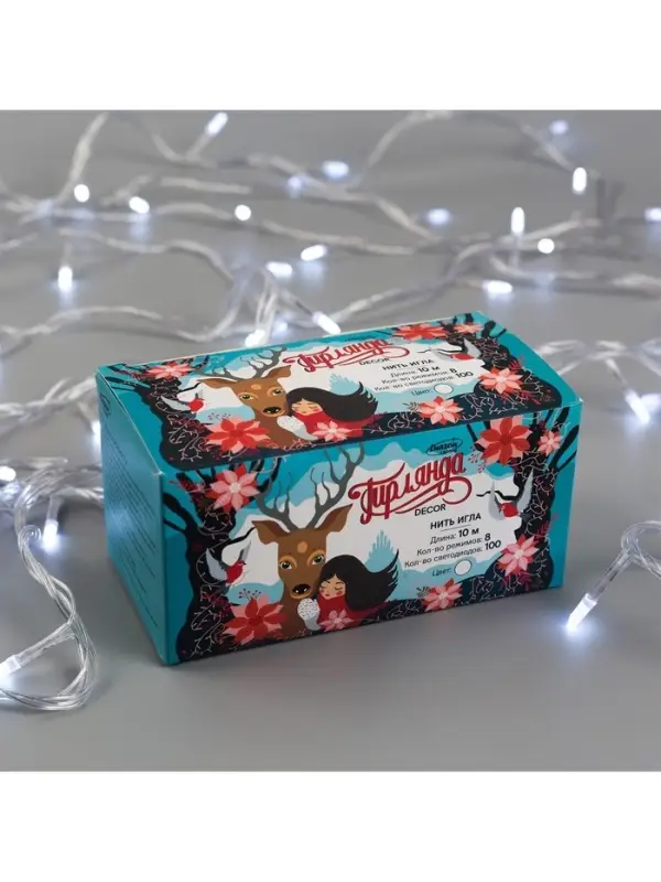 Гирлянда &laquo;Нить&raquo; 10 м с насадками &laquo;Игла&raquo;, IP20, прозрачная нить, 100 LED, свечение белое, 8 режимов, 220 В