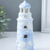 Сувенир керамика свет "Маяк" мраморный бело-синий 6,5х6,5х18 см