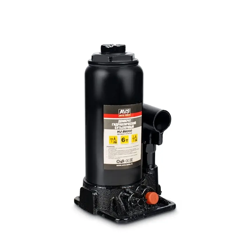 Домкрат гидравлический AVS HJ-B6000, 6т, 200-405мм. с клапаном (сумка, ремкомплект)