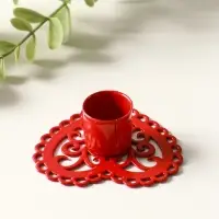 Подсвечник "Сердечко-кружево" металл 7х7,8х2,7 см, красный