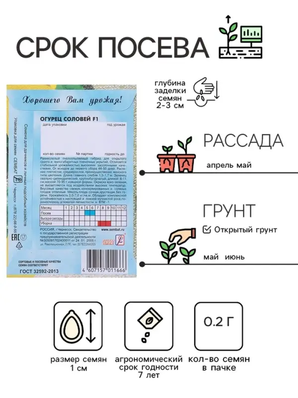 Семена Огурец Семена Огурец "Соловей F1", 0,2 г