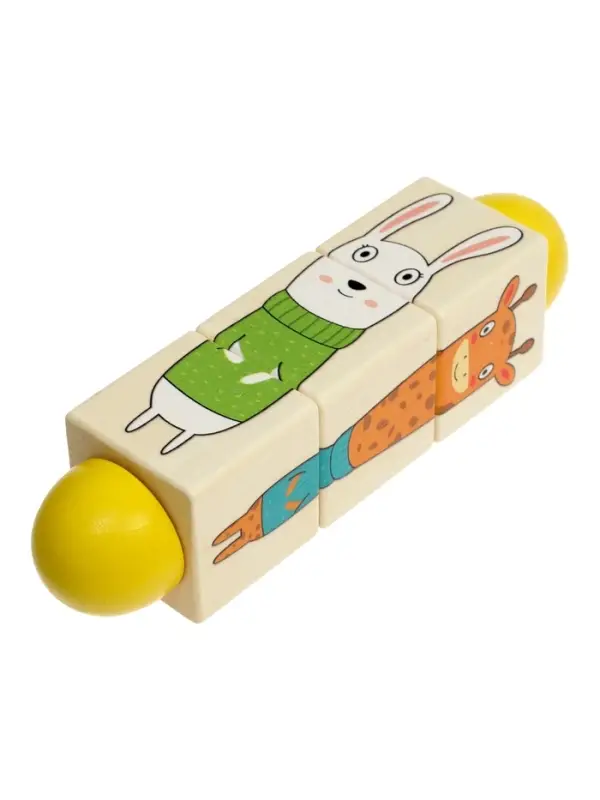 Кубики деревянные на оси  «Животные» , 3 кубика