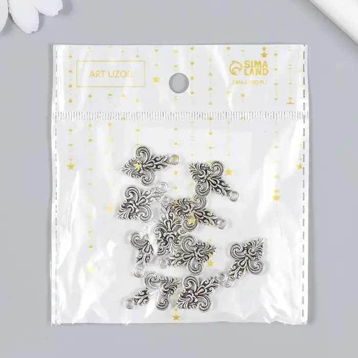 Металлический элемент, декоративная подвеска «Арт Узор. Дамаск», серебро, 2.3×1.5 см