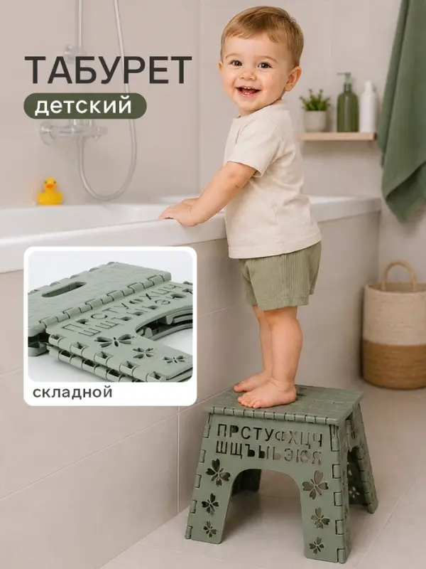 Табурет складной детский &laquo;Алфавит&raquo;, оливковый