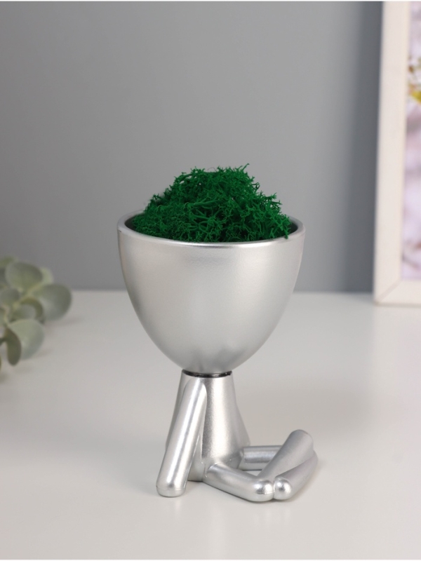 Кашпо пластиковое "Мистер Грин йог" 10,5*7,5*7,3 см серебро