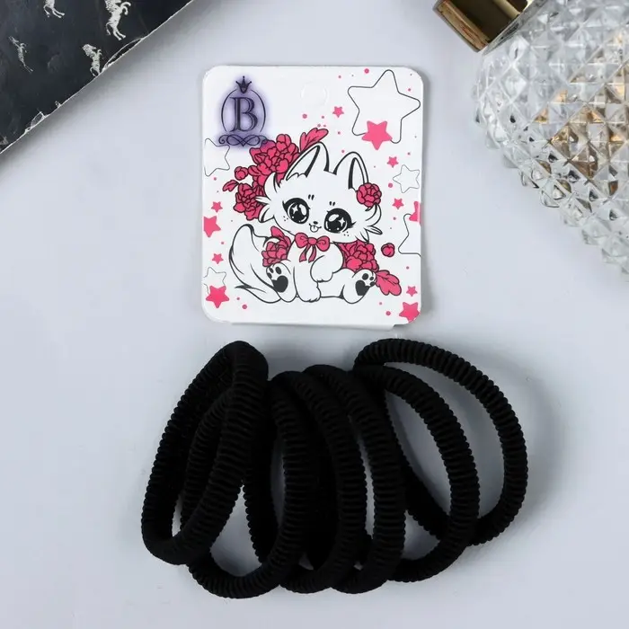 Резинка для волос  Резинка для волос "Комиксы" (набор 6 шт) котик бантик, 5 см, чёрный