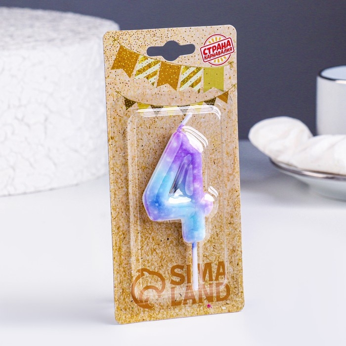 Свеча в торт на шпажке  Свеча в торт на шпажке "Галактика", цифра 4, 5,5 см