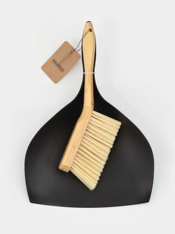 Щётка с совком Доляна Meli, бамбуковая ручка, 37&times;24 см, чёрная