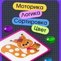 Мозаика-сортер, по методике Монтессори, 54 камешка, 10 заданий, 3+