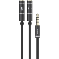 Разветвитель аудио PERO AD08 PREMIUM AUX SPLITTER MIC + SPEAK, черный