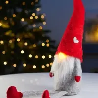 Светодиодная фигура &laquo;Гномик в красной шапке&raquo; 60 см, текстиль, 1 LED, от батареек LR1130&times;3, свечение тёплое белое