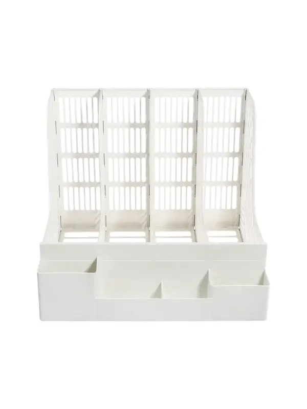 Лоток для бумаг Calligrata, А4, вертикальный, с отделениями для пишущих принадлежностей, 8 отделений, белый