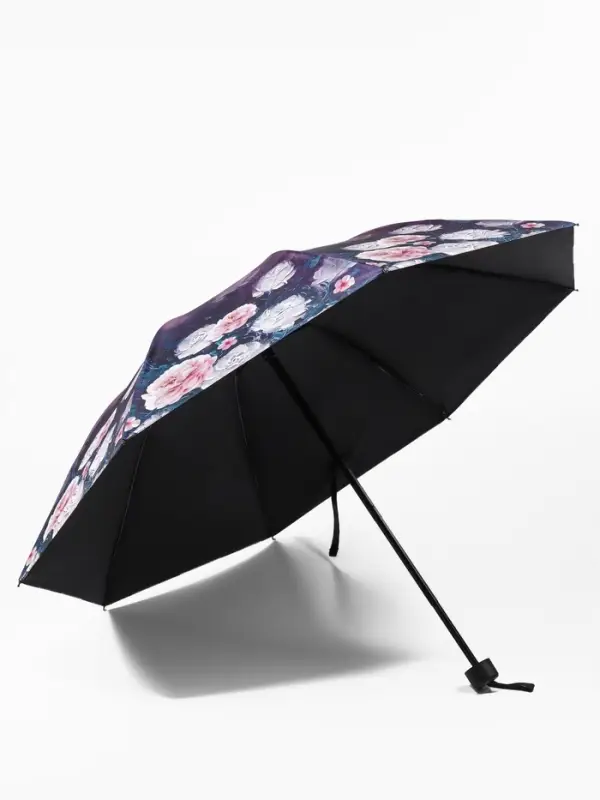 Зонт механический &laquo;Пионы&raquo;, эпонж, 4 сложения, 8 спиц, R=48/56 см, d=96 см, МИКС