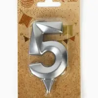 Свеча в торт &laquo;Цифра 5&raquo;, серебряная, 6.5 см